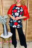 Women's clothing wholesale suppliers Floral printed red lace short sleeve tops GJQ15398 GS9