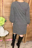 Gray solid color long sleeve w/side pockets women dresses GJQ15504