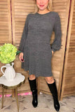 Gray solid color long sleeve w/side pockets women dresses GJQ15504