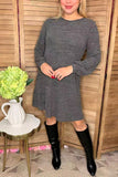 Gray solid color long sleeve w/side pockets women dresses GJQ15504