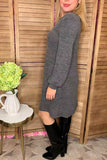 Gray solid color long sleeve w/side pockets women dresses GJQ15504