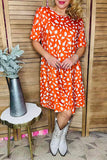 Rust leopard printed short sleeve w/side pockets women dresses GJQ15562 Afloor