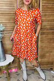 Rust leopard printed short sleeve w/side pockets women dresses GJQ15562 Afloor