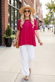 Chic fuchsia short sleeve women's boutique tops Southern Stitch GJQ15567 (DS4)