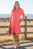 Western pink 3/4 sleeves women's boutique dress w/ruffle GJQ15571 BS3