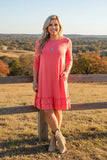 Western pink 3/4 sleeves women's boutique dress w/ruffle GJQ15571 BS3