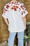 Western t-shrit wholesale Brown cow prints & white w/short sleeves women top GJQ15594