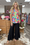 Trendy tropical floral printed short sleeve women's boutique top w/V-neckline GJQ15636 GS2