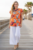 Trendy floral print orange cap sleeve women's boutique top Southern Stitch GJQ15656 FS10
