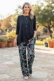 Western blue 3/4 sleeve top & paisley pant women's boutique set GJQ15672 (BS3)