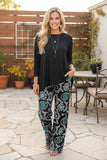 Western blue 3/4 sleeve top & paisley pant women's boutique set GJQ15672 (BS3)