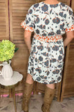 Floral printed ruffle short sleeve women dresses w/side pockets GJQ15677
