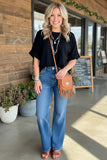 Western ribbed knitted black short sleeve women's boutique top GJQ15716 (DS9)