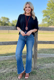 Western ribbed knitted black short sleeve women's boutique top GJQ15716 (DS9)