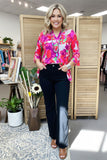 Trendy floral print 3/4 ruffle sleeve women's boutique top Southern Stitch GJQ15810 GS9