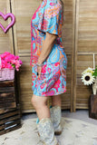 Plus size women's clothing wholesale Paisley prints & bell short sleeves & pocket GJQ15832
