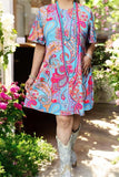 Plus size women's clothing wholesale Paisley prints & bell short sleeves & pocket GJQ15832