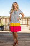 Western leopard patchwork women boutique dress Southern Stitch GJQ15845 (BS2)