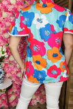 Buy women boutique clothes Floral multi color printed lace trim bell short sleeve top GJQ15907