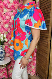 Buy women boutique clothes Floral multi color printed lace trim bell short sleeve top GJQ15907