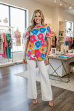 Trendy Floral print lace trim bell sleeve women boutique top Southern Stitch GJQ15907