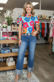 Trendy floral lace trim bell sleeve women boutique top Southern Stitch GJQ15907