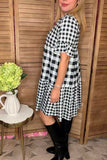 Checkered printed baby doll short sleeve women dress w/pockets GJQ15916 (AS7)