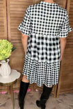 Checkered printed baby doll short sleeve women dress w/pockets GJQ15916 (AS7)