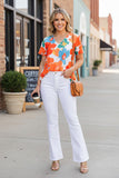 Chic floral printed short sleeve baby doll chiffon women's boutique top GJQ15918 (BS3)