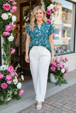 GJQ15935 Floral printed short sleeve w/ruffle V-neckline women tops FS5