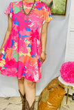 GJQ15966 Spring floral printed bell short sleeve women dress w/side pockets