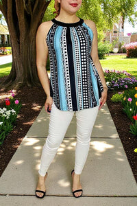 Women tops wholesale Multi color serape printed & sleeveless top GJQ15986