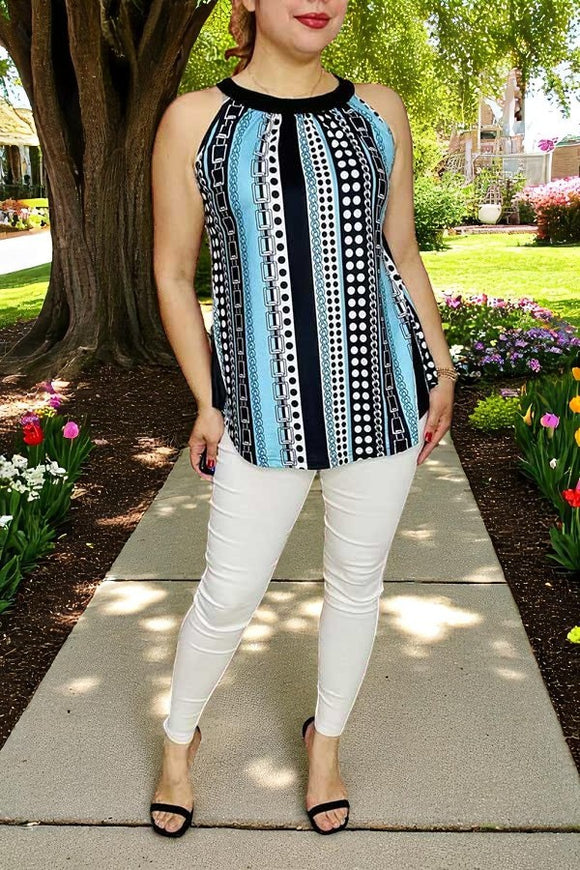 Women tops wholesale Multi color serape printed & sleeveless top GJQ15986