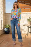 Chic floral roll up long sleeve women's boutique top Southern Stitch GJQ15989 (CS6)