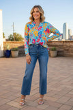 Chic floral roll up long sleeve women's boutique top Southern Stitch GJQ15989 (CS6)