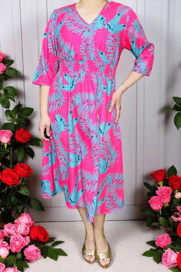Shop Women dress w/Fuchsia midi dress & 3/4 sleeve and pockets GJQ15990