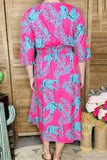 Womne's dress wholesale Fuchsia midi dress & 3/4 sleeve and pockets GJQ15990