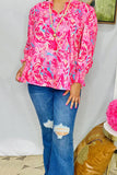 Women's top wholesaler pink floral & long sleeves & v-neckline GJQ16006