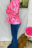 Women's top wholesaler pink floral & long sleeves & v-neckline GJQ16006