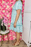 Women's dress suppliers turquoise paisley prints & trim & puff short sleeves GJQ16027
