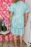 Women's dress suppliers turquoise paisley prints & trim & puff short sleeves GJQ16027
