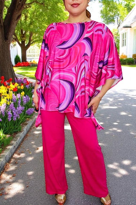 Women's sets wholesale Fuchsia prints top & pant 2pc clothing sets GJQ16034
