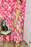 Women's maxi dress suppliers Multi color patterns prints & puff short sleeves GJQ16041