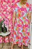 Women's maxi dress suppliers Multi color patterns prints & puff short sleeves GJQ16041