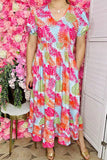 Women's maxi dress suppliers Multi color patterns prints & puff short sleeves GJQ16041
