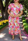 Women's maxi dress suppliers Multi color patterns prints & puff short sleeves GJQ16041