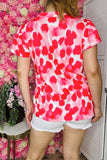 Wholesale women's top Red patterns prints short sleeve top GJQ16043