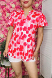 Wholesale women's top Red patterns prints short sleeve top GJQ16043