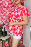 Wholesale women's top Red patterns prints short sleeve top GJQ16043