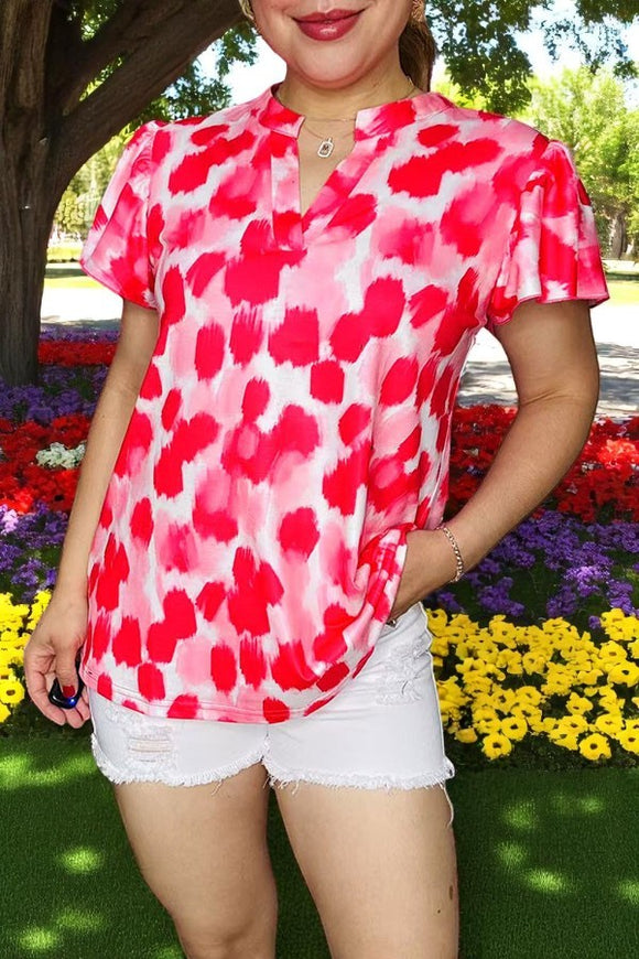 Wholesale women's top Red patterns prints short sleeve top GJQ16043